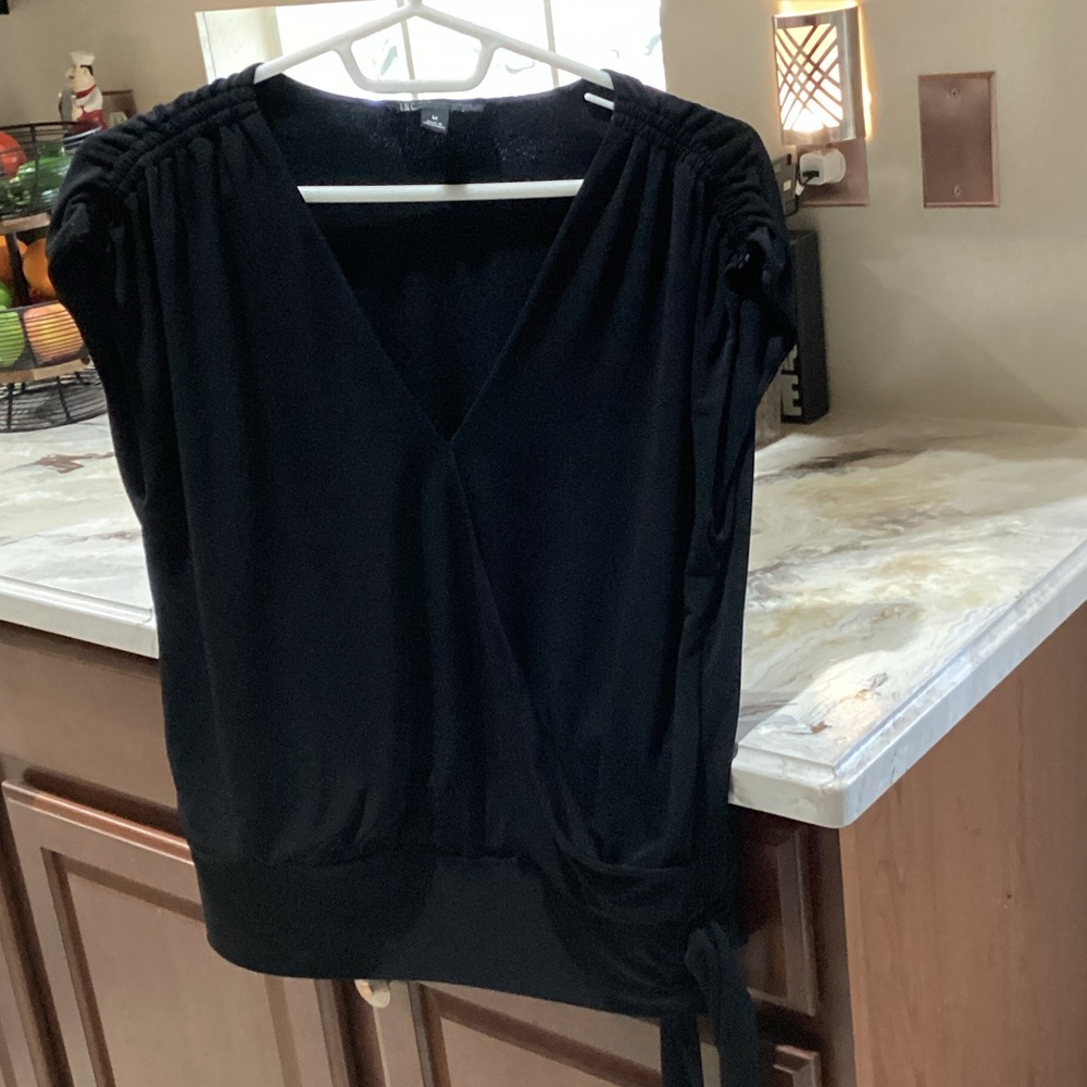 INC International Concepts Black V-Neck Blouse